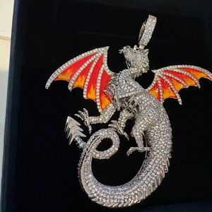 Silver Dragon Pendant with Red and Orange Wings